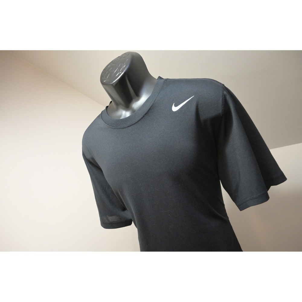 Nike Gym Shirt Mens Large Black Dri-FIT Short Sleeve Swoosh Activewear Excellent